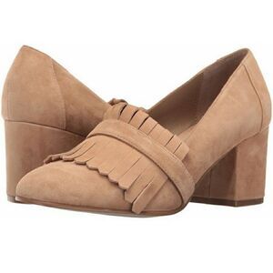 New Steve Madden Beige Suede Fringe Foldover Tassel Oxford Loafer Block Heels
